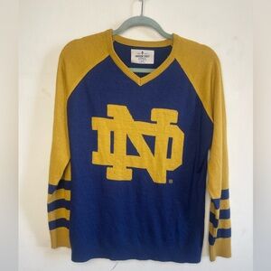 Notre dame Blue and Gold V-Neck monogram Sweater